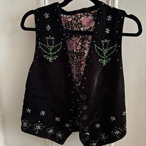 LoveShackFancy Velvet Embellished Floral Vest